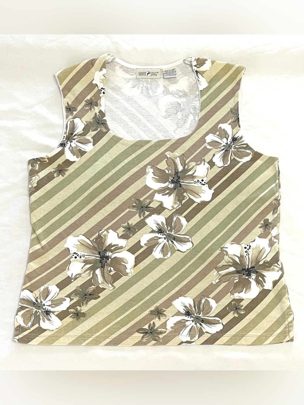 Retro Vintage Hawaiian Floral Hibiscus Tank Top by White Stag Women’s Large